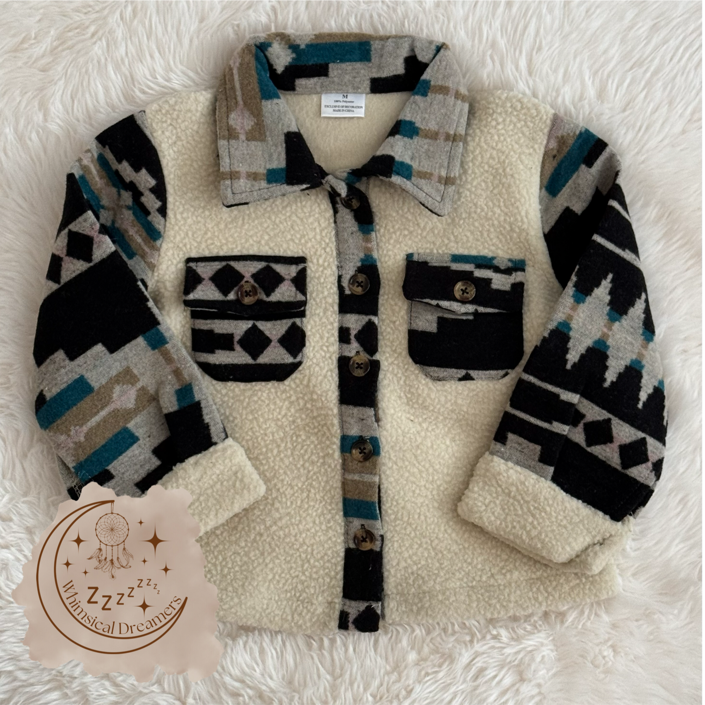 White Aztec Sherpa Jacket